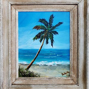 Florida Highwaymen Style Coastal Palm Tree Painting, Tropical Beach, Seascape painting,  Atlantic Ocean, St Augustine Beach, Framed Art Gift