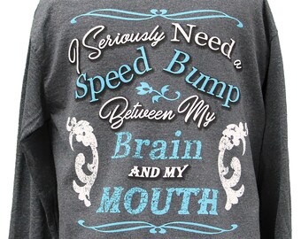 Southern Chickadee Speed Bump Word Shirt Long Sleeve In Dark Heather Southern Chickadee Speed Bump Word Shirt Long Sleeve In Dark Heather