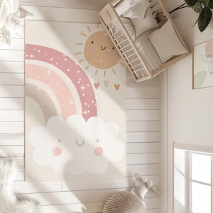 Boho Teppich Regenbogen, Regenbogen-Sonnenteppich, Kinderzimmerdeko, Kinderspielzimmer, Matte, Neutraler Regenbogen Boho-Teppich, Happy Rainbow, Skandinavisch