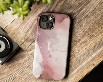 Celestial, Inhale Exhale Custom Print Pink Water Color Design Tough Case for iPhone Samsung Google, Gift For Her | Matching Git Set for Her