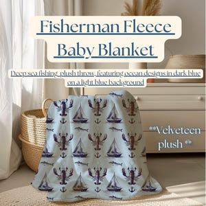 Babydeken zeilbootthema, beddengoed visser wieg, blauw anker inbakerdoek, babyjongen visgooideken, kreeftfleece ontvangende deken cadeau