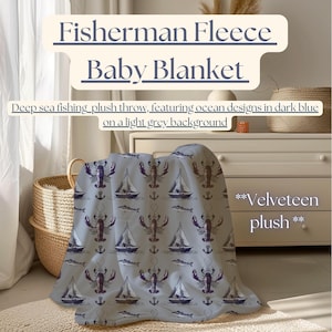 Babydeken zeilbootthema, beddengoed visser wieg, blauw anker inbakerdoek, babydeken viswerpen babyjongen, kreeftfleece ontvangstdeken grijs