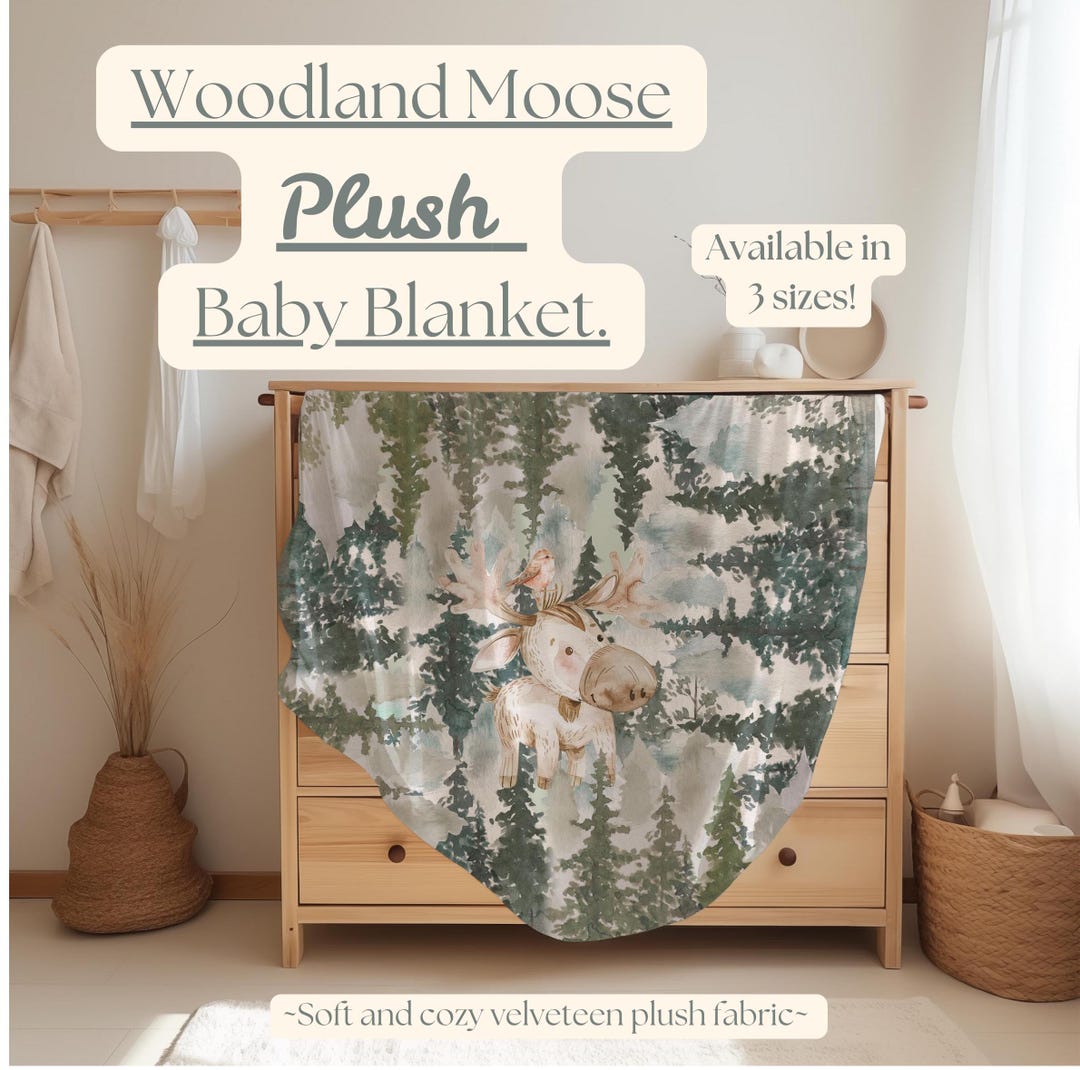 Woodland Moose Baby Blanket, Cozy Nursery Animal Decor, Boy Gift, Kids ...