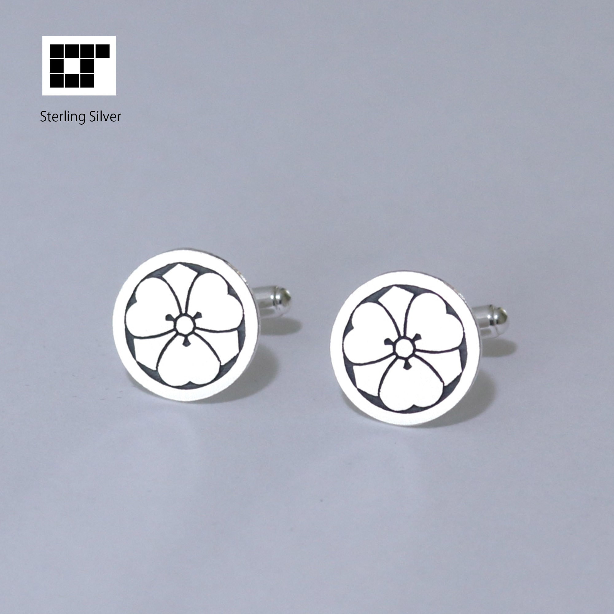 Cufflinks Japanese Kamon Silver - Kenkatabami - Wood Sorrel