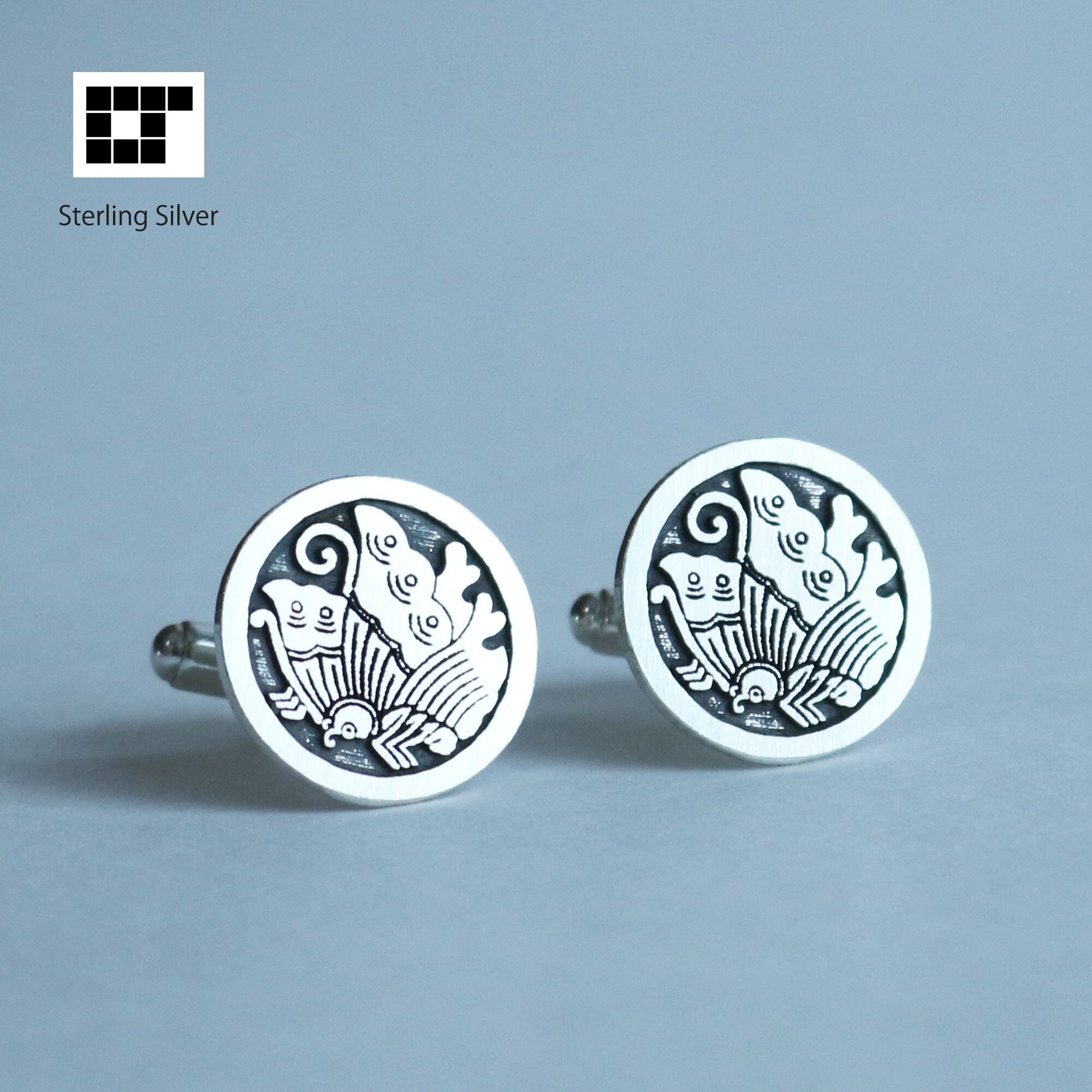 Paulownia Kamon Japanese Clan Crest Silver Cufflinks Kamon