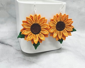 Boucles d’oreilles tournesol, brodées, cadeau pour elle