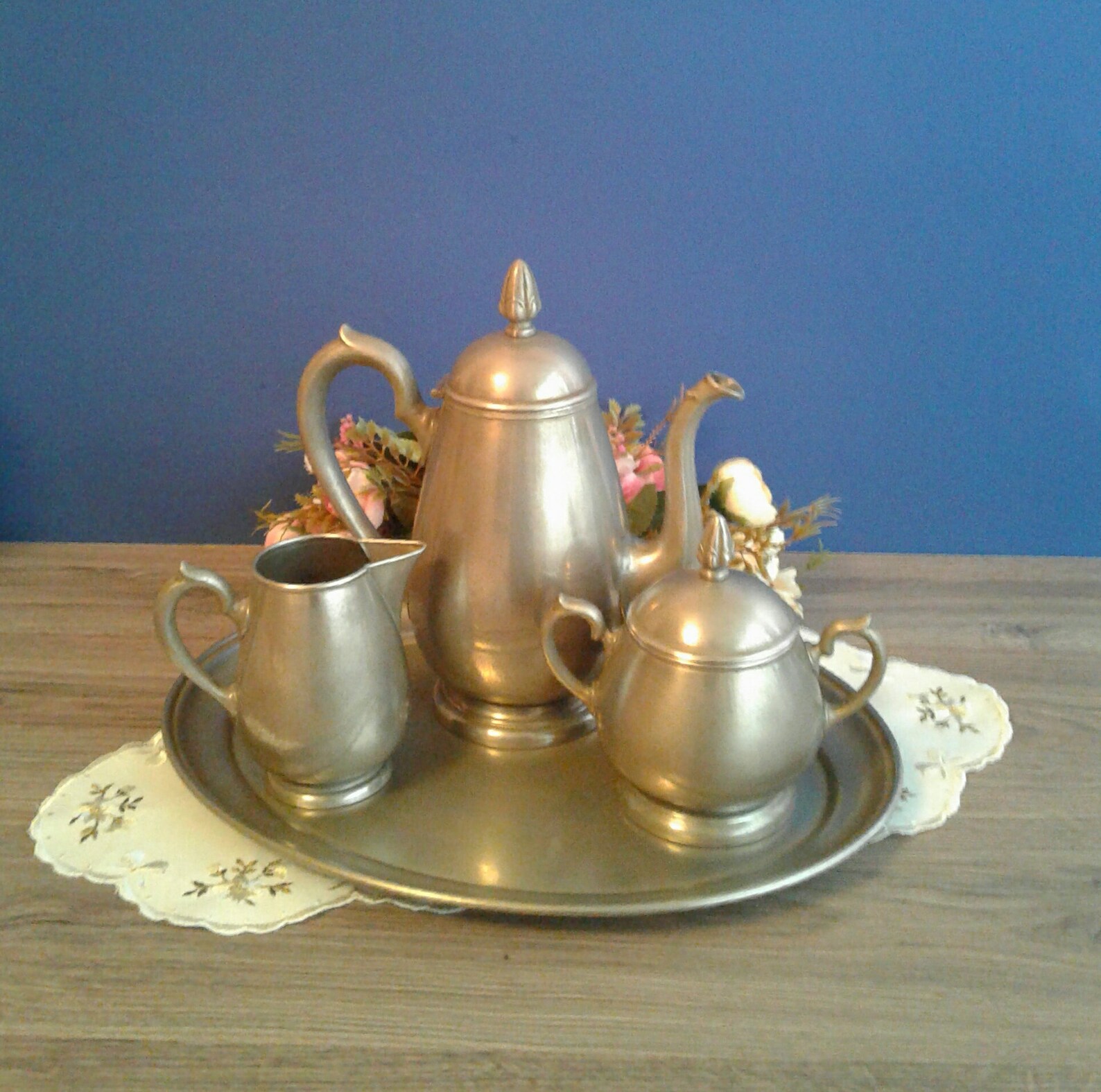 Vintage pewter tea and coffee set with tray. Teapot coffee Etsy