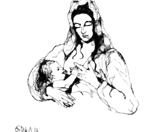 Digital Drawing of Mother Breastfeeding Child