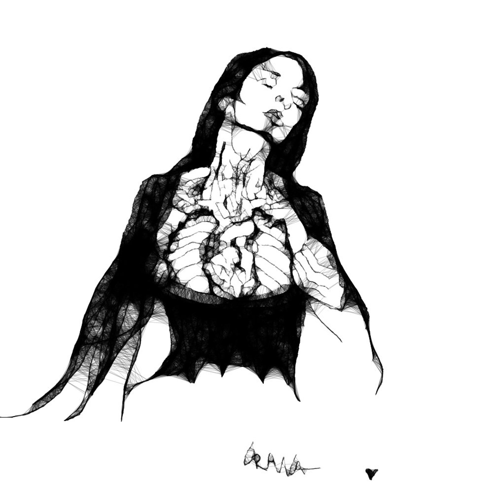 Digital Drawing of Woman Opening Her Chest Etsy