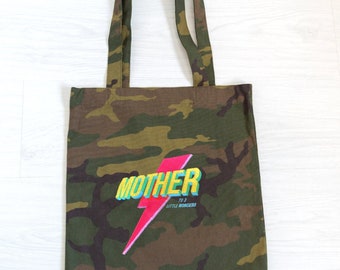 Women's Camo Pink Embroidered Mother Lightning Bolt Tote Bag