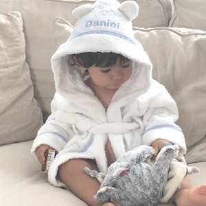 Silver Bee Embroidered Hooded Baby White Dressing Gown Etsy