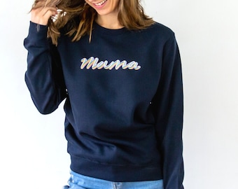 Women's Mama Candy Cane Print Navy Sweatshirt