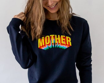 Women's Mother Personalised 3D Embroidered Navy Sweatshirt