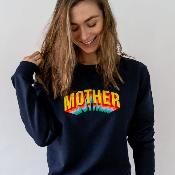 Women's Mother Personalised 3D Embroidered Navy Sweatshirt