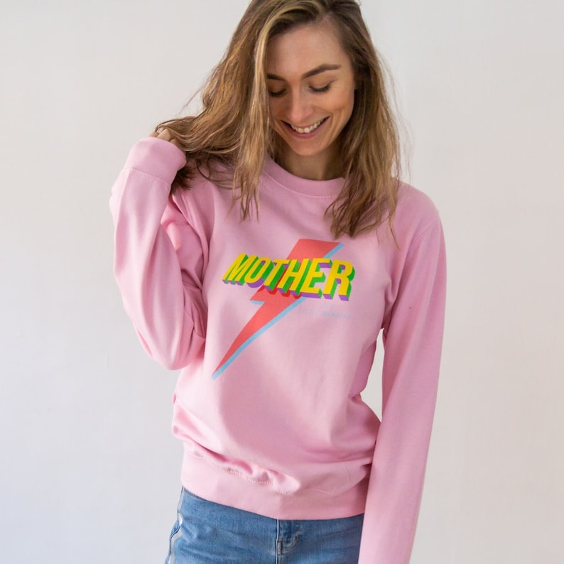 Women's Mother Lightning Bolt Personalised Pink Sweatshirt 画像 1
