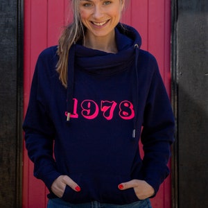 Women&#39;s Personalised Birth Year Navy Hoodie