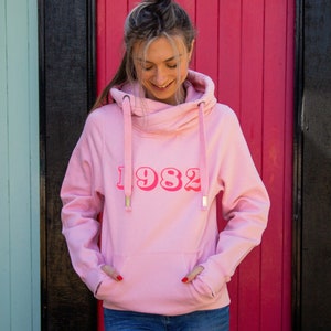 Women's Personalised Birth Year Pink Hoodie image 3