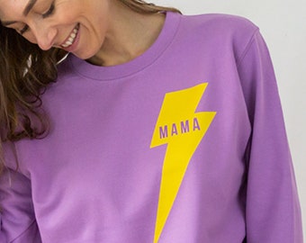 Women's Mama Lightning Bolt Print Lilac Purple Sweatshirt