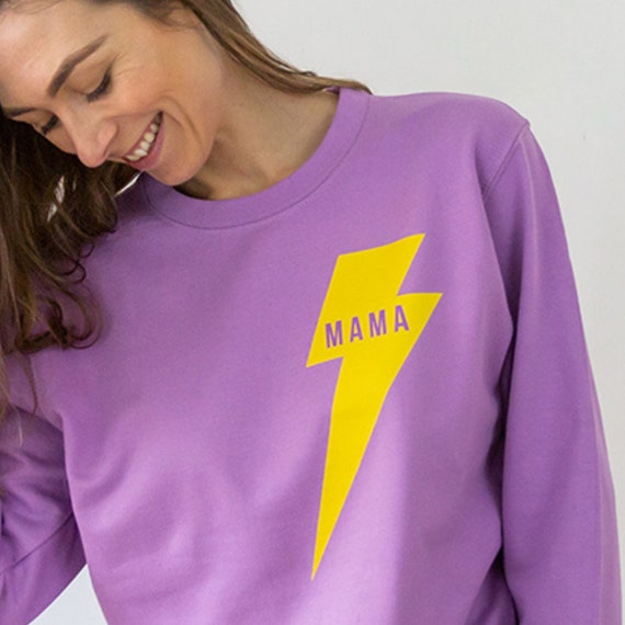 Women s Mama Lightning Bolt Print Lilac Purple Sweatshirt Etsy UK