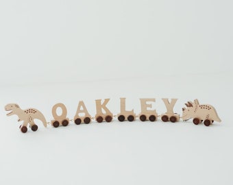 New Baby Gift Personalised Baby Train Kid’s Dinosaur Personalised Wooden Name Letter Train