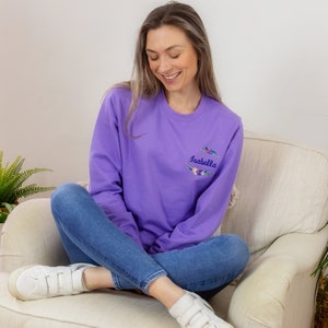 Women's Embroidered Personalised Name Floral Letter Lavender Sweatshirt image 2