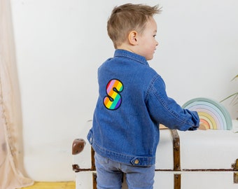 Baby and Kid's Rainbow Embroidered Initial Personalised Denim Jacket