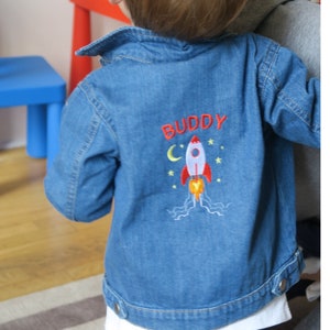 Kid&#39;s and Baby Personalised Name Rocket Denim Jacket