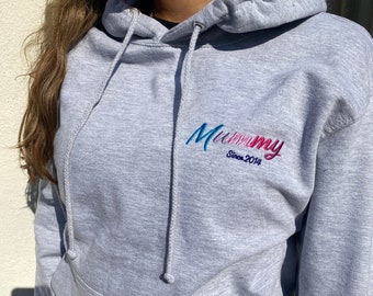 Women's Mummy Personalised Ombre Embroidered Grey Hoodie