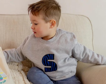 Kid's Personalised Embroidered Animal Print Initial Grey Sweatshirt