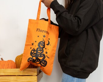 Personalised Halloween Trick or Treat Bag Orange Gift Bag Tote Bag Happy Halloween Gifts for Kids Pumpkins Childs Halloween Accessories