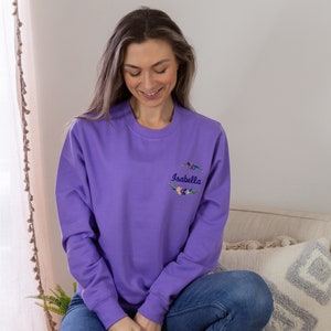 Women's Embroidered Personalised Name Floral Letter Lavender Sweatshirt image 1