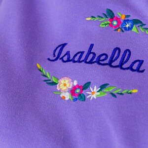 Women's Embroidered Personalised Name Floral Letter Lavender Sweatshirt image 3