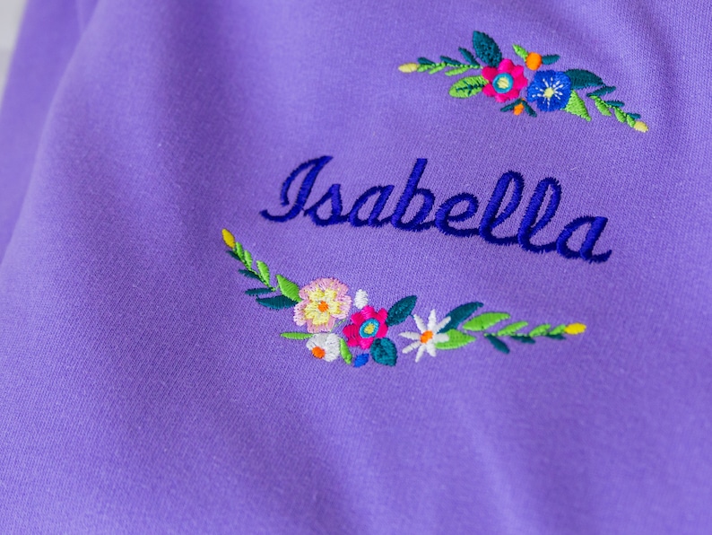 Women's Embroidered Personalised Name Floral Letter Lavender Sweatshirt image 3