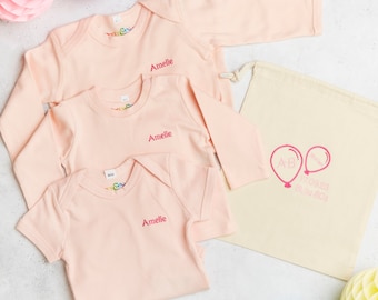 Best New Born Gift, Personalised Embroidered Baby Girls Clothing Set with Embroidered Gift Bag, Baby Gift, Baby Outfit, Newborn Baby gift