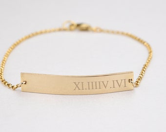 Roman Numeral Bar Bracelet Personalized,Custom Date Jewelry,Birthday,Anniversary,Wedding Date Bracelet,Roman Dates Jewelry Gold/Silver