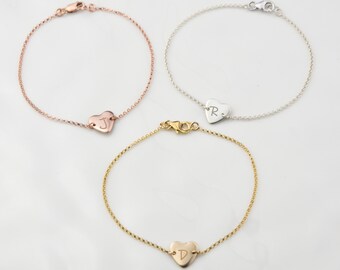 Heart Initial Bracelet Silver,Bridesmaid Heart Bracelet,Dainty Bracelets For Women Personalized,Delicate Bracelet,Gold Initial Bracelet,