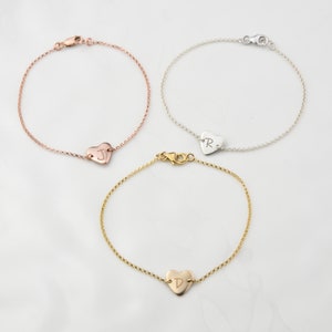 Heart Initial Bracelet Silver,Bridesmaid Heart Bracelet,Dainty Bracelets For Women Personalized,Delicate Bracelet,Gold Initial Bracelet, image 1