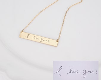 Echte Handschrift Halskette,Personalisierte Handschrift Schmuck,Signatur Halskette,Gold,Gravierte Kinder Handschrift Halskette,Bedeutungsvolle Erinnerungsgeschenke