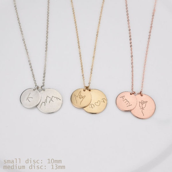 Multi Disc Gold Necklace,Personalized Name/Initial Necklace,Custom Charm Necklace Silver/Rose Gold, Engraved Necklace For Women
