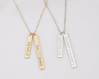 Engraved Vertical Bar Necklace Personalized,Two Bar Necklace,Mixed Color Bar Necklace,Gold,Rose Gold,Silver,Custom Coordinates Bar Necklace