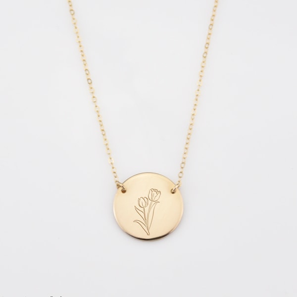 Tulpen Halskette Gold/Roségold,Personalisierte Namenskette für Mama,Personalisierte Initial Halskette seitlich,Muttertagsgeschenk,Kreis Charm Halskette