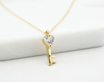Diamond Key Necklace Gold/sterling 