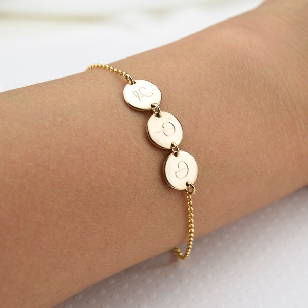 Multi Initial Bracelet For Mom,Dainty Multi Disc Bracelet,Kids Initial Bracelet,Gold Coin Disc Bracelet,Gifts For Grandma,Gifts For Mom,