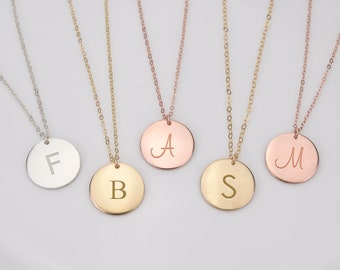 Custom Initial Disc Necklace,Personalized Name Disc Necklace Silver,Gold Coin Necklace For Women,Circle name Charm Necklace Rose Gold