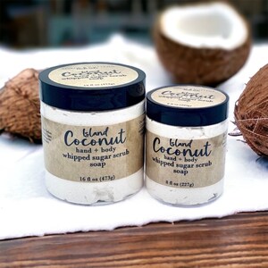 Island Coconut Whipped Sugar Scrub Hand & Body Scrub Foaming Sugar Scrub Natural and Gentle Exfoliating Scented Body Scrub and Cleanser image 2