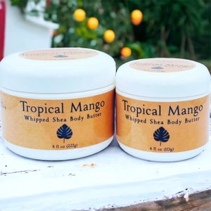 Tropical Mango 4 Ounce Whipped Body Butter; Organic African Shea Butter; Long Lasting Scented Moisturizer For Dry/Sensitive Skin;Vegan