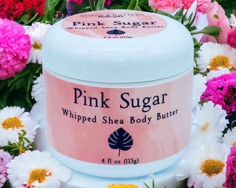 Pink Sugar Whipped Body Butter; Thick and Creamy Organic African Shea Butter; Long Lasting Scented Moisturizer For Dry/Sensitive Skin; Vegan