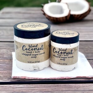 Island Coconut Whipped Sugar Scrub Hand & Body Scrub Foaming Sugar Scrub Natural and Gentle Exfoliating Scented Body Scrub and Cleanser image 4