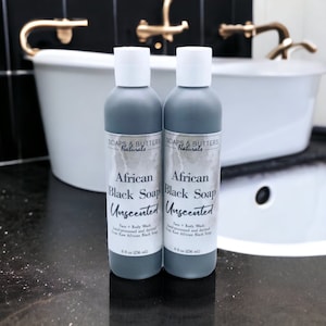 Liquid African Black Soap, Natural Hair, Face and Body Wash; 100% Pure Raw African Soap Made with Carrier Oils