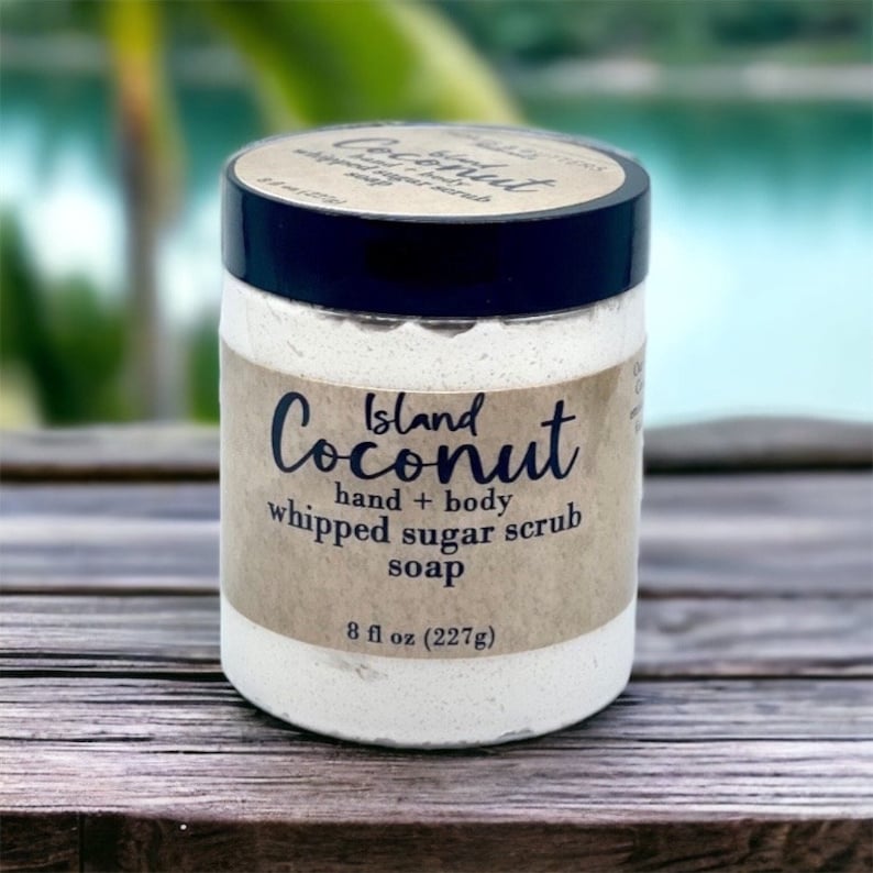 Island Coconut Whipped Sugar Scrub Hand & Body Scrub Foaming Sugar Scrub Natural and Gentle Exfoliating Scented Body Scrub and Cleanser image 3